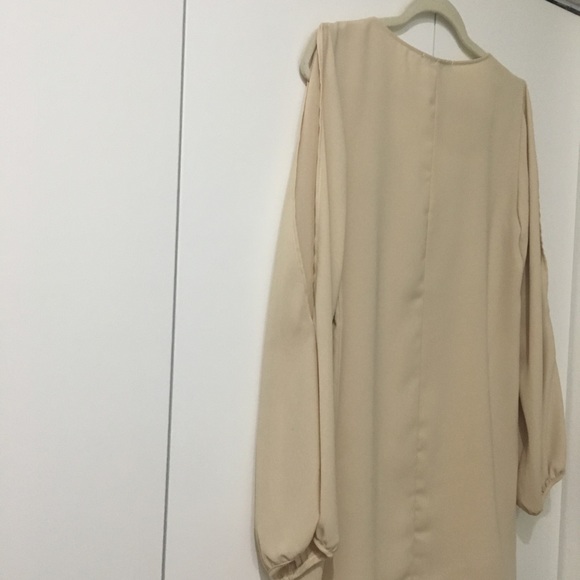 Tan Bohemian Dress with Embroidered Neckline - Picture 4 of 5